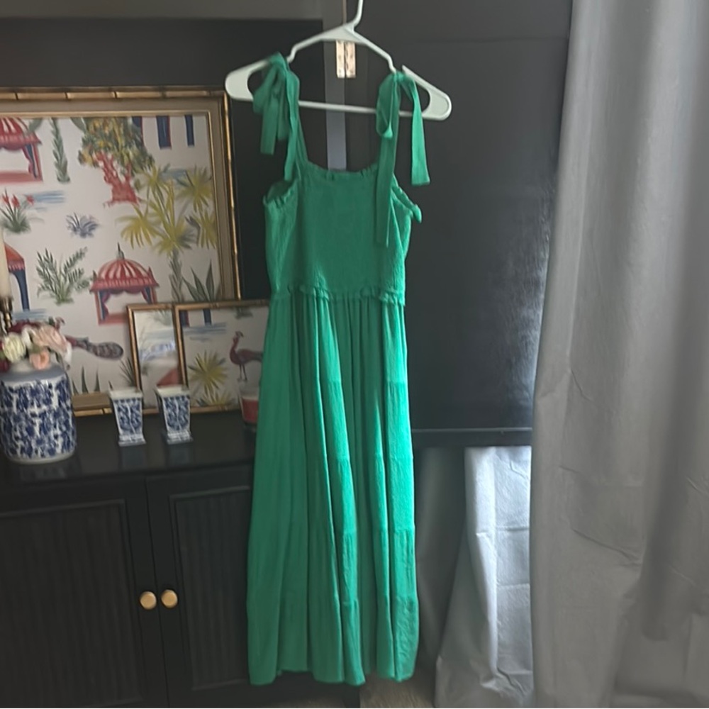 Green Sleeveless Square Neck Maxi Sundress
